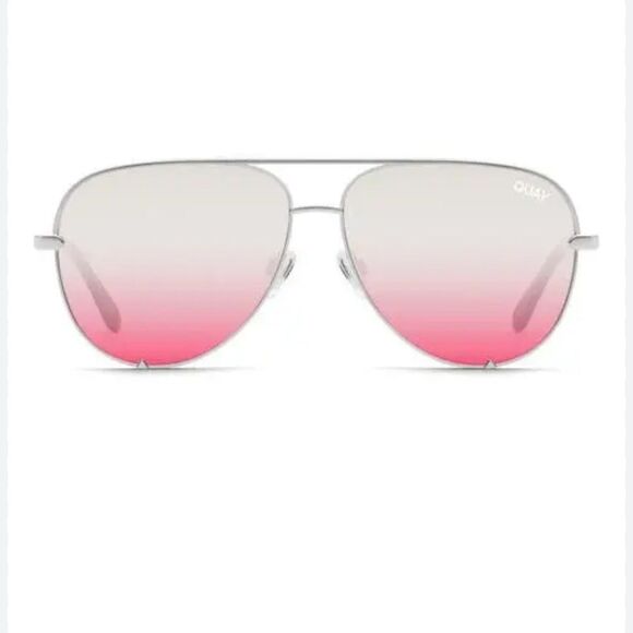QUAY AUSTRALIA High Key Mini 60mm Aviator Sunglasses Silver Pink Revo - Picture 1 of 7